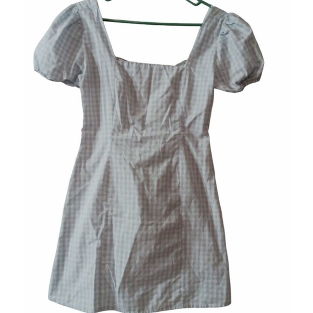 Women's No Comment‎ White / Blue Plaid Short Dress Size Medium